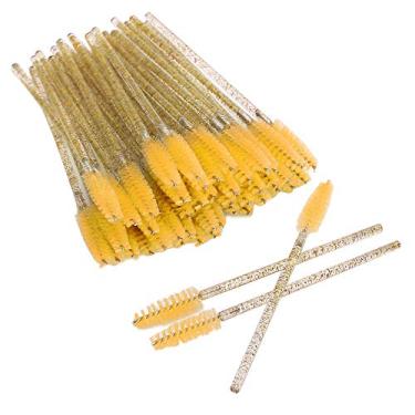 Imagem de Luqeeg Pincéis Portáteis de Nylon para Cílios e Sobrancelhas, 50 Peças, Material Não Tóxico, Fáceis de Transportar e Armazenar para Ferramentas de Maquiagem (Amarelo)