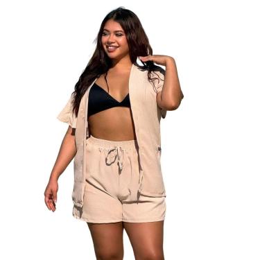 Imagem de CONJUNTO FEMININO KIMONO/CARDIGAN E SHORT PLUS SIZE-Feminino