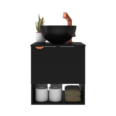 Imagem de Gabinete Suspenso De Banheiro Com Cobre C/Cuba e Nicho Estilo Industrial gabinete banheiro sem cuba,movel banheiro (Preto com Cobre)