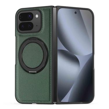 Imagem de LTLMYDAM Capa fina para Google Pixel 10 Pro Fold, suporte de anel giratório, capa de sucção magnética, couro estilo empresarial, capa à prova de choque, verde, 10 dobras profissionais