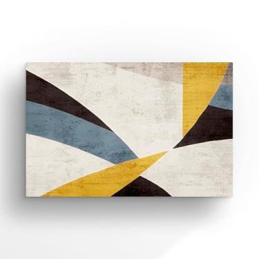 Imagem de Quadro Abstrato Geométrico Moderno em Tons de Azul, Amarelo e Preto, Arte Decorativa para Parede 60X40