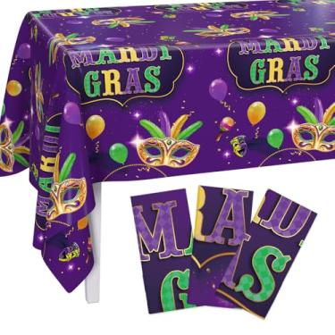 Imagem de AIBIIN Pacote com 3 toalhas de mesa de baile de máscaras de carnaval, decoração descartável, plástico, baile de máscaras, festa dançante, toalha de mesa para decoração de carnaval, suprimentos 137 x