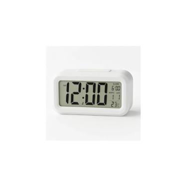 Imagem de Mini Relógio Despertador Digital com Display LED Colorido, Branco, 8x8x8cm, Plástico, Função Soneca, Temperatura, Data, Pilhas AAA
