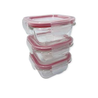 Imagem de Conjunto 3 Potes de Vidro com Tampa Hermética, 170ml, Quadrado, Transparente, Ideal para Armazenar Alimentos, Micro-ondas e Freezer