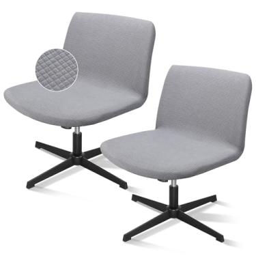 Imagem de Treaful Capa para cadeira de mesa de escritório cruzada, 2 peças, protetor de cadeira de toucador sem braço, elástico felpudo, capas giratórias, laváveis, para quarto, casa, escritório