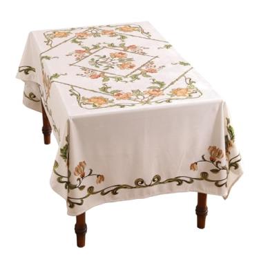 Imagem de patdrea Toalha de mesa retangular de linho de designer, toalhas de mesa florais francesas vintage, toalha de mesa sem rugas, toalha de mesa decorativa para cozinha, jantar, festa de chá, casa, Natal