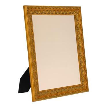 Imagem de Rimbol Moldura de madeira maciça dourada antiga - Acabamento envelhecido esculpido à mão com lindo padrão floral, moldura de galeria de fita larga para pinturas em tela - decoração de parede para sala