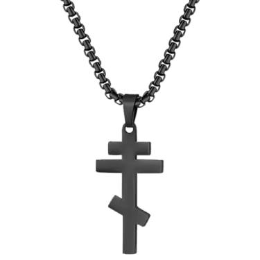 Imagem de JczR.Y Colar de cruz ortodoxa para homens e mulheres, retrô, de aço inoxidável, cruz, colares bizantinos, pingente religioso, joia cristã, Aço inoxidável, Sem Pedra Preciosa