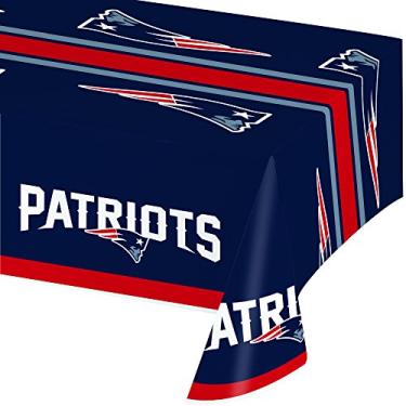 Imagem de Creative Converting Capa de mesa de plástico oficialmente licenciada pela NFL, 137 x 252, New England Patriots