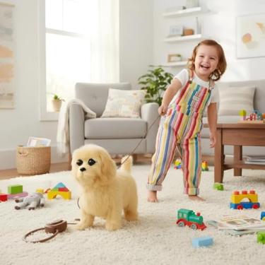 Imagem de Cachorro Eletrônico LED Com Controle Remoto E Coleira Anda Late E Brilha Surpreenda As Crianças Com Um Brinquedo Interativo Que Parece De Verdade(Cor Bege)