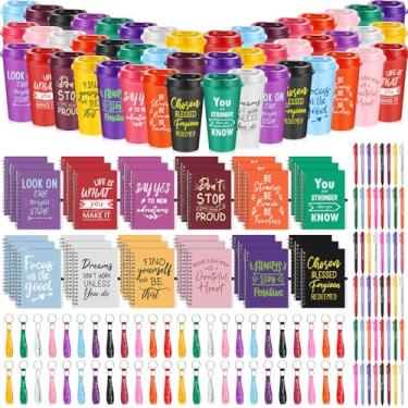 Imagem de Skylety 192 peças, presentes inspiradores de Natal, copos de plástico inspiradores de 473 ml, mini cadernos espirais, canetas esferográficas, chaveiros, presentes motivacionais a granel para mulheres