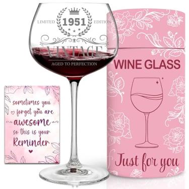 Imagem de Presentes de aniversário de 75 anos para ela, mulheres - Decorações de aniversário de 75 anos para mulheres - Taça de vinho vintage gravada 1950 - Ideias de presente de aniversário de 75 anos para