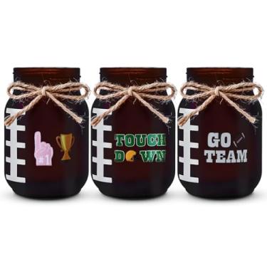 Imagem de 3 peças centrais de mesa de futebol americano, vasos de pedreiro marrons com adesivos, vasos de futebol, decoração para cozinha, casa, rúgbi, festas, presentes