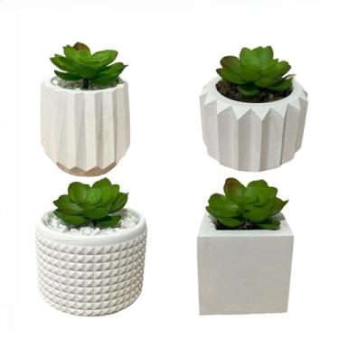 Imagem de Kit 4 Vasos Decorativos de Gesso Texturizado | para Suculentas, Cactus e Plantas Artificiais Decorativas | Decoração para Casa e Sala(UM DE CADA MODELO)