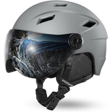 Imagem de Capacete de esqui Odoland com óculos, viseira de snowboard, cinza escu