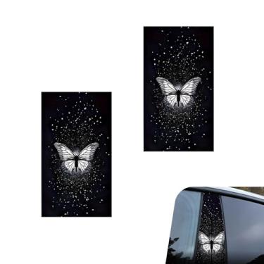 Imagem de CyperFair 2 peças de decalques de pilar B para carro, adesivo decorativo de estrela cadente de borboleta, película protetora de pilar central flexível cortável, exterior autoadesivo universal à prova