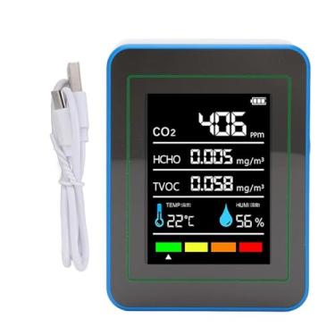 Imagem de Garosa Detector de Qualidade do Ar, 5 Em 1 Medidor de Umidade de Temperatura CO2 TVOC HCHO Com Recarregável Portátil para Monitoramento da Qualidade do Ar Interno (Branco e Azul)