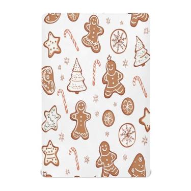 Imagem de Qilmy Lençóis de berço de biscoito de gengibre de Natal, de microfibra macia, respirável, elástico, lençol com elástico para meninos e meninas, miniberço, 99 cm x 68,5 cm, capa de colchão infantil
