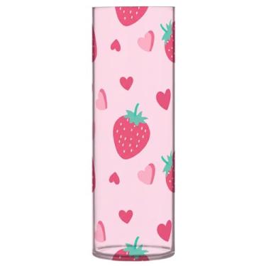 Imagem de JUZIHAI Vaso com padrão de coração de morango para flores 9,9 cm x 30 cm Cilindro de plástico moderno vaso de flores para centro de mesa de casamento, decoração de casa