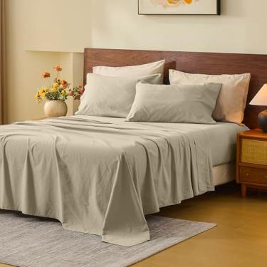 Imagem de MEISHANG Lençóis 100% Linho King Size – Conjunto de 6 peças respiráveis com bolsos extra profundos para 45 a 61 cm, linho macio e durável, naturalmente refrescante e absorve umidade (marrom