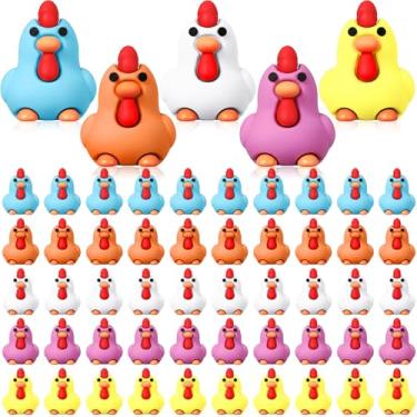 Imagem de Wesiti 50 peças de mini coelhinho da Páscoa, pintinho, cogumelos, figuras de coelhinhos de borracha para esconder e procurar, pequena estátua de galinha, brinquedo para artesanato, decoração de