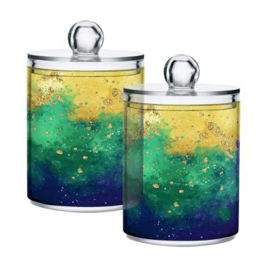 Imagem de Qilmy Pacote com 2 suportes Qtip de fundo de carnaval, frascos de boticário de 400 ml, vasilha organizadora de banheiro para cotonetes, bolas de algodão, almofadas de maquiagem, fio dental, sais de