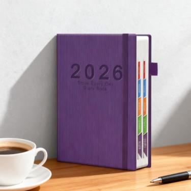 Imagem de Agenda semanal 2026 em roxo rico com 160 folhas e abas, 21 x 14,5 cm