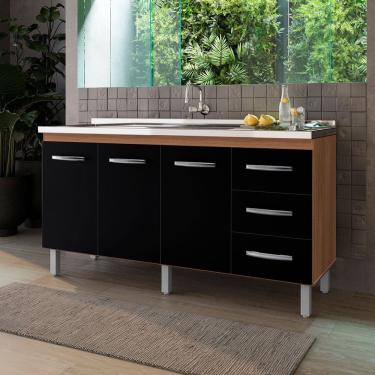 Imagem de Balcão Cravo 3 Portas 3 Gavetas Cozinha Mb1 160cm Cor Savana Preto Pc