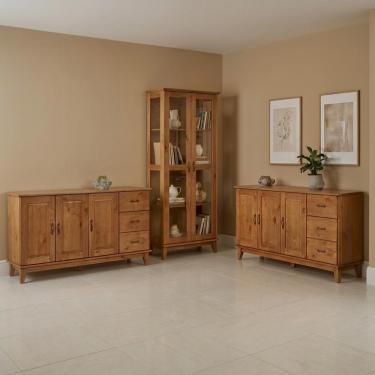 Imagem de Kit Cristaleira E 2 Balcões De 3 Portas Em Madeira Maciça