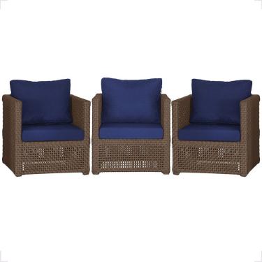 Imagem de 3 Poltronas Madri Alumínio Corda Náutica Estofado 10 Trama Marrom