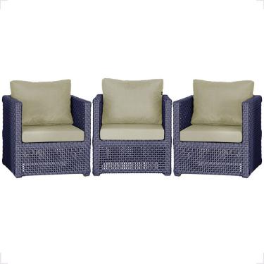 Imagem de 3 Poltronas Madri Alumínio Corda Náutica Estofado 7 Trama Azul