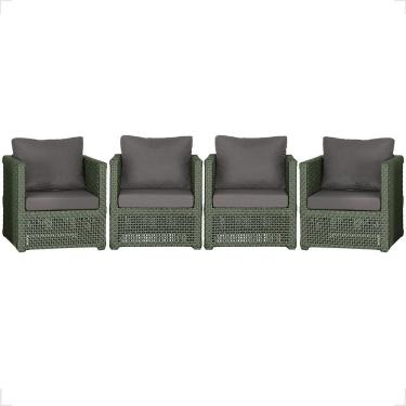 Imagem de 4 Poltronas Madri Alumínio Corda Náutica Estofado 11 Trama Verde