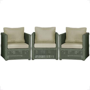 Imagem de 3 Poltronas Madri Alumínio Corda Náutica Estofado 7 Trama Verde