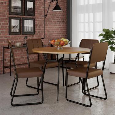 Imagem de Conjunto Mesa De Jantar Soho Redonda Com 04 Cadeiras Next Est.preta - Acácia Mel E Cr Whisky Acácia Mel E Cr Whisky