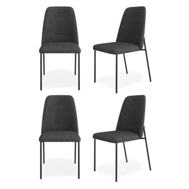 Imagem de Kit 04 Cadeiras Sala De Jantar Lior Com Encosto Estofado Base Preta Linho Grafite - Desk Design