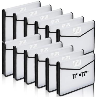 Imagem de AmazingSpark 12 organizadores de pastas de documentos expansíveis tamanho tablóide 28 x 43 cm com fecho de pressão e etiqueta, pasta de arquivo expansível de plástico transparente para gráficos de