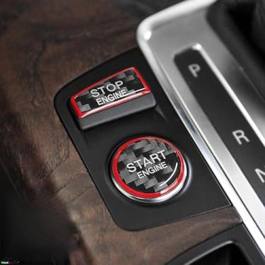 Imagem de BETTERHUMZ Acabamento da tampa do botão de partida do motor de carro compatível com Audi A6 C6 4F 2005 2006 2007 2008 2009 2010 2011 adesivo de decoração de botão de controle de fibra de carbono