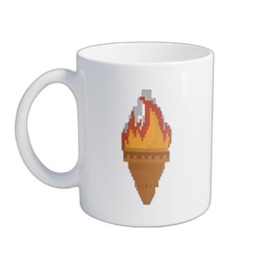 Imagem de Caneca Xícara de Café Porcelana 300ml Design Videogame Tocha Pixelada e Estrela