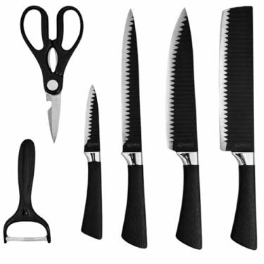 Imagem de Conjunto de Talheres para Churrasco, 6 Peças, Aço Inox, Preto – Kit Faqueiro com Cabos Ergonômicos, Resistente à Corrosão, Ideal para Cozinha e Churrasqueira, Fácil de Limpar