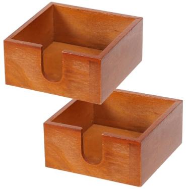 Imagem de KHZSPP Pacote com 2 bandejas de madeira para guardanapos, 14 x 14 x 6 cm, suporte de guardanapo para mesa de jantar e cozinha, cesta de papel plana para sobremesa, bebida, festa, jantar, bar, mesa