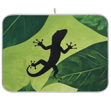 Imagem de Tapetes de secagem de pratos, tapete de barra de café verde Gecko, tapetes absorventes de escorredor de pratos para balcão de cozinha, decoração de casa de férias, 45 x 61 cm