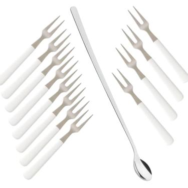 Imagem de Kit Garfos para Petisco Branco 24 Peças com Colher de Suco Longa em Aço Inox, 10cm e 30.5cm