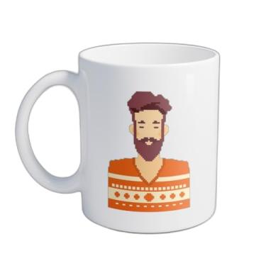 Imagem de Caneca Xícara de Café Porcelana 300ml Estilo Hipster Barba Retrato Pixel