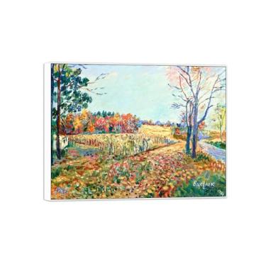 Imagem de David Burliuk famosas impressões em tela de arte de parede prontas para pendurar. Ao longo da margem do rio. Pintura com moldura branca para decoração de sala de estar 50 x 65 cm 20 x 26 polegadas