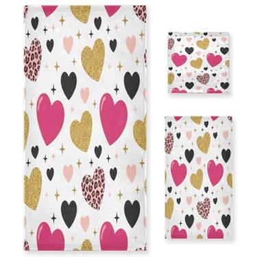 Imagem de Wassud Conjunto de 3 toalhas de banho de dia dos namorados com estampa de leopardo, toalhas super macias e absorventes para banheiro, toalhas de banho de secagem rápida, toalha de banho para academia
