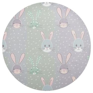 Imagem de Jogo americano redondo gradiente com rostos de coelho conjunto de 1 jogo americano de PVC de 38 cm para mesa lavável tapetes para festa de Natal