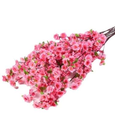 Imagem de Kit 10 Galhos de Cerejeira Pessegueiro Artificial 1,2m – Flores Grandes para Decoração de Casa e Eventos(Rosa)
