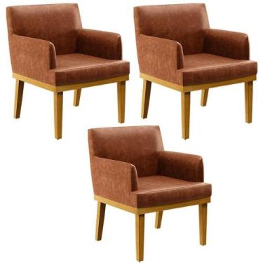 Imagem de Kit 3 Poltronas Beatriz W01 material sintético Camel - A COLCHOES