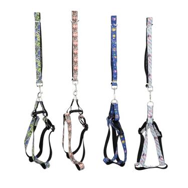 Imagem de Lovely Vibe Kit Peitoral e Guia para Cães e Gatos, Poliéster Estampado, Ajustável com Engate Inox, comprimento 1,20m, Design Confortável (Comprimento 1,2 m x Largura da guia 2,2 cm)