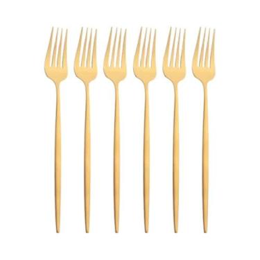 Imagem de Conjunto De Talheres De Aço Inoxidável Dourado Fosco Com 6 Peças: Faca